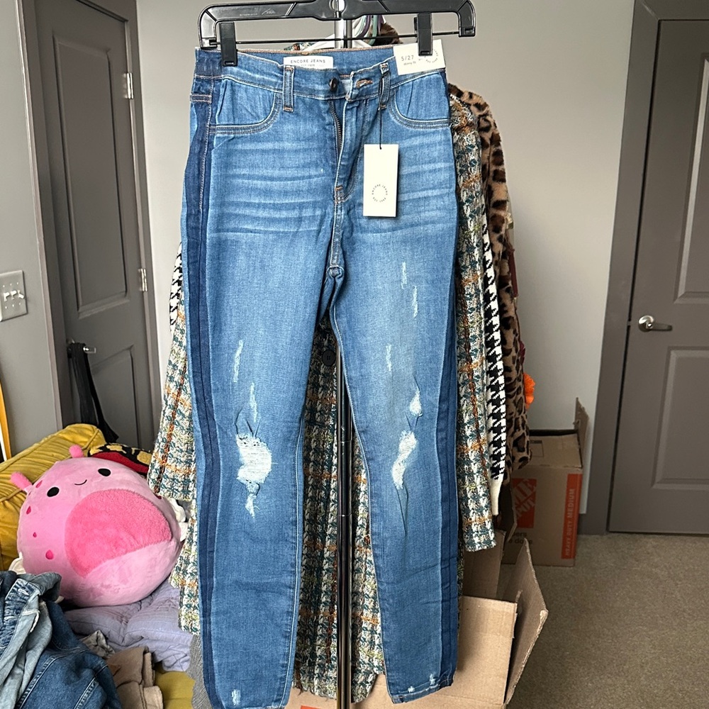 Encore Jeans Women's Blue Ripped Skinny Jeans